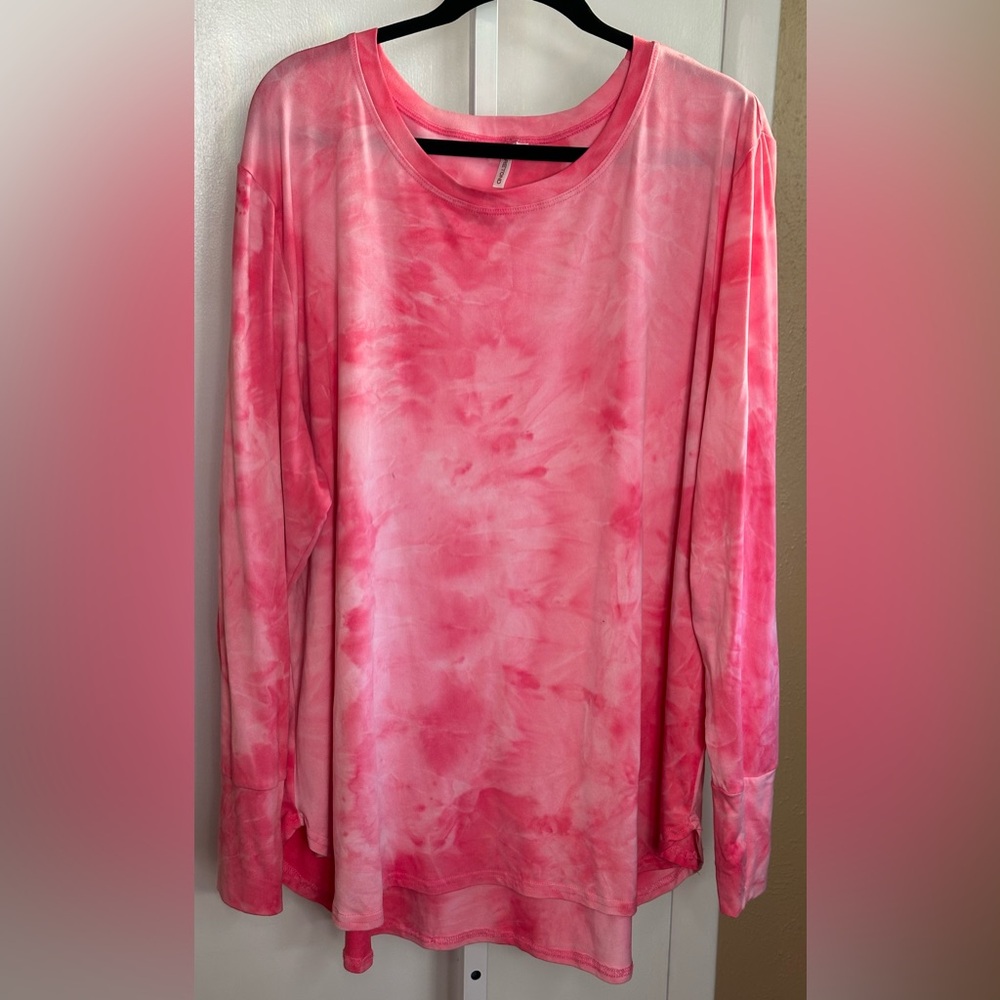 Pink Tie Dye Long Sleeve Activewear Tee 4XL Plus Size Athleisure